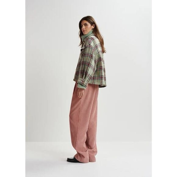 Essentiel Antwerp Checked Oversized Jacket XS Green Ecru Plaid Boxy Fit - Picture 3 of 12